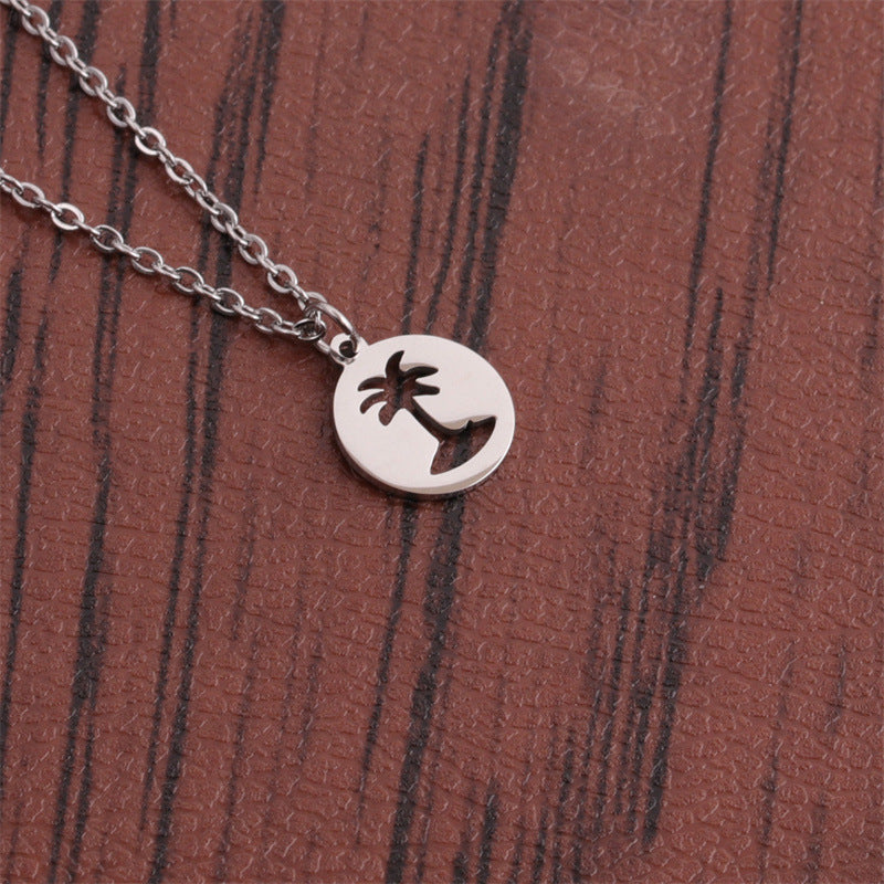 itanium Steel Hollow Coconut Tree Pendant Necklace