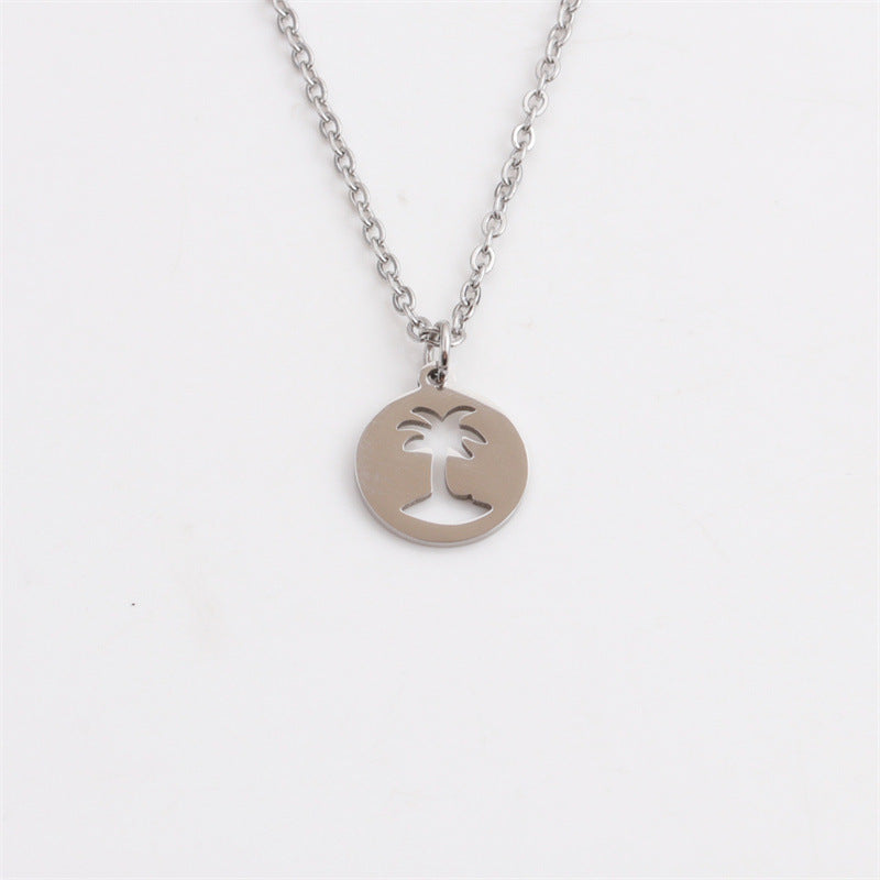 itanium Steel Hollow Coconut Tree Pendant Necklace